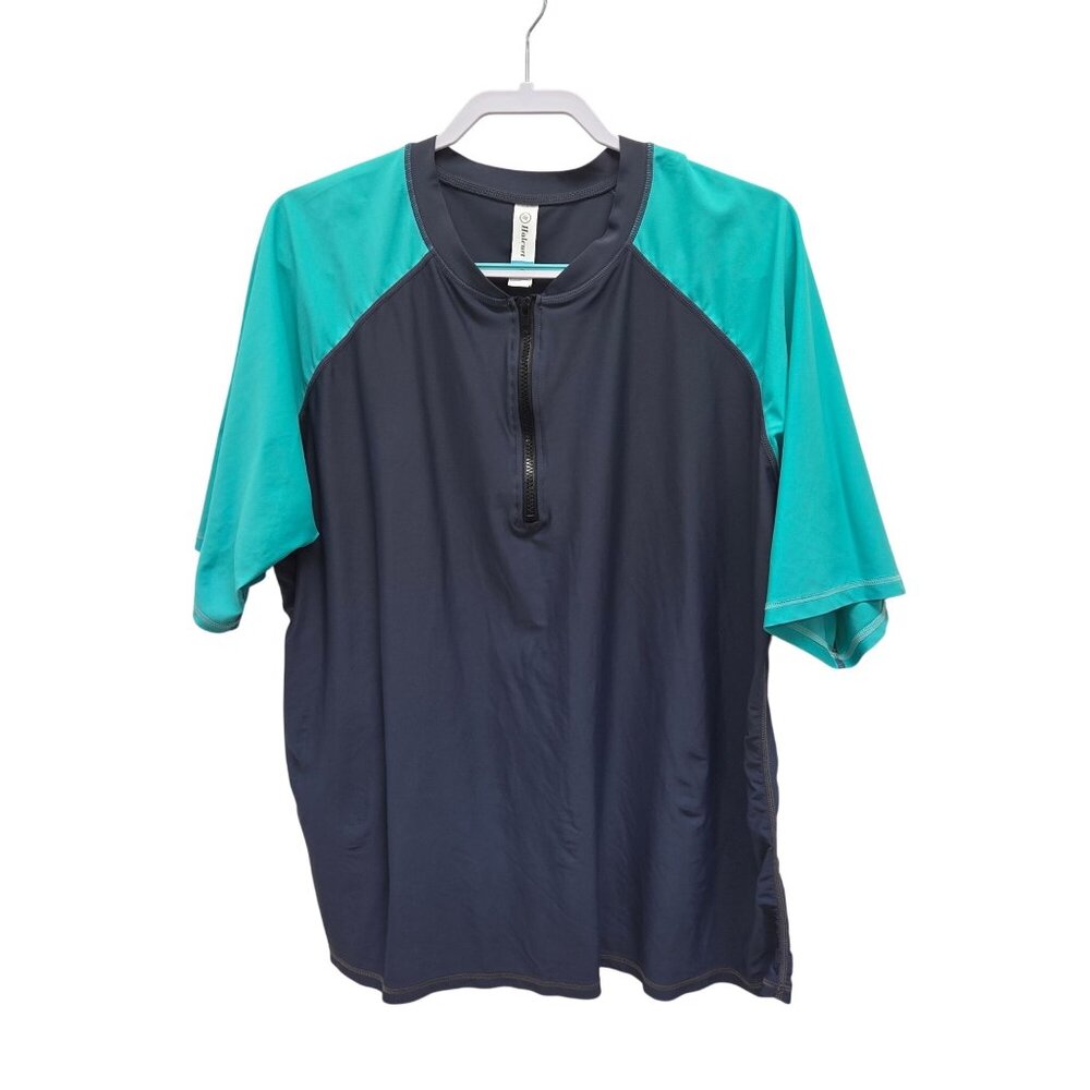 Halcurl Womens Floral Sleeve Swim Shirt 3X Teal Gray  Half Zip & UPF Protection